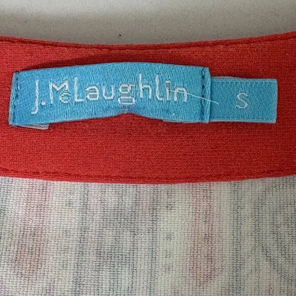 J McLaughlin Tunic Top Size S Coral Navy Paisley 3/4 Sleeve Catalina Cloth - Picture 6 of 12